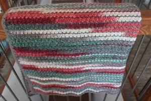 NEW Hand Crocheted Large Throw Blanket 45 x 64” Home Afghan Red Gray Christmas - Picture 1 of 6