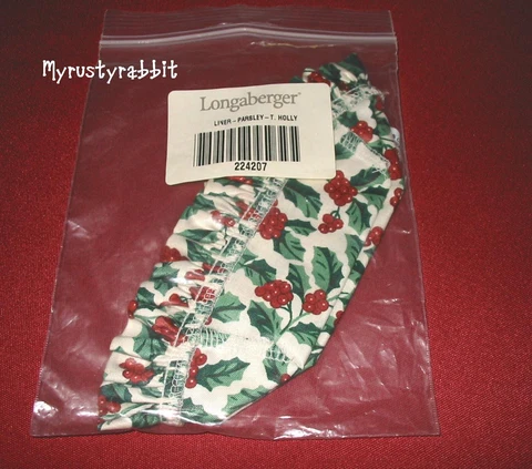 Longaberger Parsley Booking Basket Fabric Liner ~ Traditional Holly - New Cover