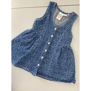 Radishes and Roses vintage girls 4 denim jumper dress floral printed denim - Picture 1 of 5