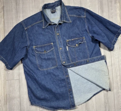 Vtg 90s Karl Kani Blue Heavy Denim Button Up Shirt Jacket XL Tupac Metal Logo - Изображение 1 из 4