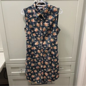 VERY UNIQUE BACK! FREE PEOPLE Simone Denim Floral Sleeveless Button Dress 8 - Bild 1 von 6