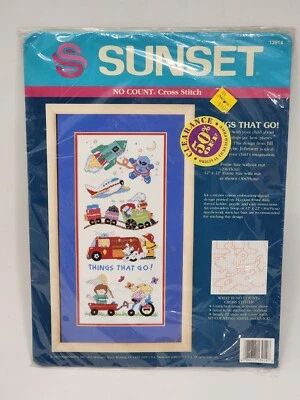 De colección Sunset Things That Go No Count Kit Punto de Cruz 1993 Tren Avión Camión de Bomberos Foto 1 de 4