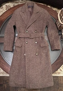 Ralph Lauren Damen Größe 2 Zweireiher Glenplaid Mantel Wolle & Alpaka Braun - Bild 1 von 12