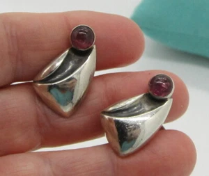 Estate Vintage Mid Century Elegant Unusual Sterling Silver Tourmaline Cufflinks - Picture 1 of 4
