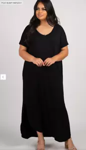 NWT Pinkblush Zenana Black Short Sleeve Round Hem Maternity Plus Maxi Dress - 3X - Picture 1 of 9