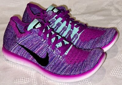 NIKE Free RN Flyknit Púrpura Fucsia Turq Zapatos para Correr Jóvenes Niñas Talla 4.5 5.5 Foto 1 de 4