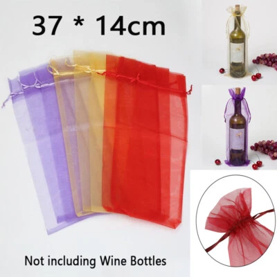 10/30PCS Wine Bag Organza Drawstring Wine Bottle Gift Bags 37x14cm Wedding Party - Image 1 of 4