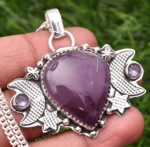 Natural Amethyst Gemstone 925 Sterling Silver Handmade Jewelry Pendant 2.10" - Picture 1 of 8