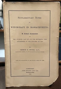 SUPPLEMENTARY NOTES ON WITCHCRAFT - Moore, 1st 1884 - MASSACHUSETTS WITCH TRIALS - Imagen 1 de 8