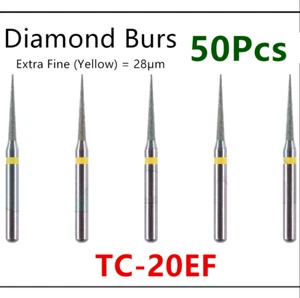 50 piezas fresas dentales de diamante FG aguja cónica TC-20EF grano extra fino alta velocidad - Imagen 1 de 1