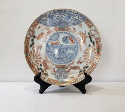 Antiguo plato de servir japonés bajo de 10 pulgadas Meiji período Imari siglo XIX Foto 1 de 4