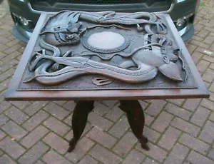 LARGE BEAUTIFULLY CARVED CHINESE ANTIQUE FOLDING SIDE TABLE - Picture 1 of 10