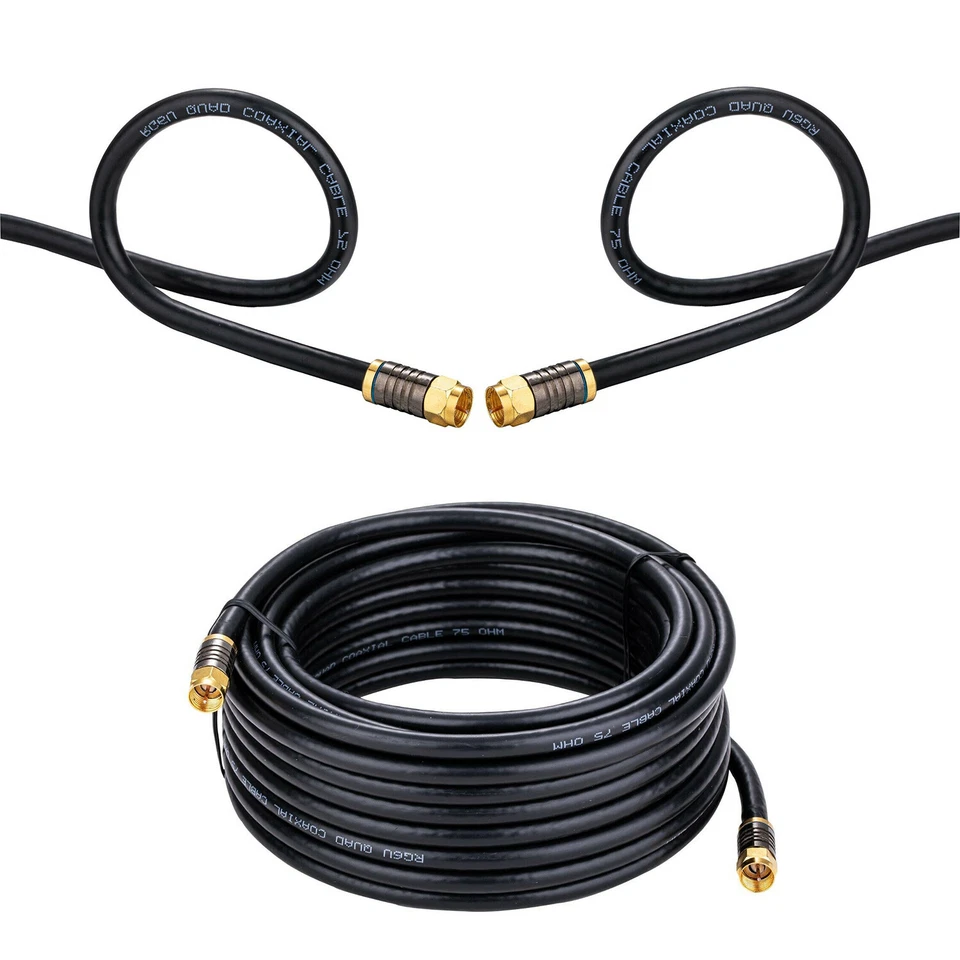 RG6 Quad Shield Coaxial Cable Extension TV Antenna Satellite Cord 3ft-100ft Lot - Image 1 of 4