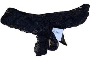 Fredericks of Hollywood SEDUCTION Open-Crotch Panties Stretch Lace-up Back SZ L - Picture 1 of 4