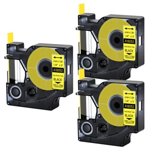 3PK 1/4" IND Heat-Shrink Tube Black on Yellow 18052 Compatible DYMO Rhino 5200 - Picture 1 of 9