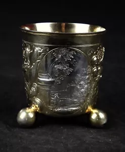 BAROCK SILBER KUGELFUSS BECHER BESCHAUZEICHEN MARKE MEISTER DANIEL EISSLER 1680 - Picture 1 of 20
