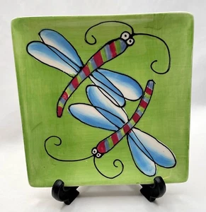 2004 Whimsy Collection Jill Seale Green Ceramic Square Plate Boston Warehouse - Picture 1 of 10