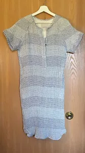 Humanoid size M Blue Wave Stripes Textured Cotton Vivian Dress w Pockets NEW - Picture 1 of 2