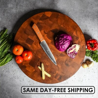 Premium Round Wooden Butcher Block, 18” x 2” End-Grain Cutting Board, christmas - Image 1 of 4