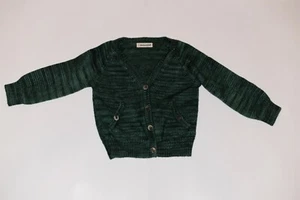 Misha & Puff Rare Find Green Knit Long Sleeves Cardigan 100% Wool Boys Size 3-4 - Picture 1 of 2