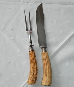 Tranchierbesteck " BONSA " Solingen HKF Klinge ziseliert Hirschhorngriffe - Picture 1 of 7