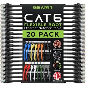 20-Pack Cat6 Patch Cable 1 Foot Cat 6 Ethernet Cable Snagless Flexible Soft T... - Picture 1 of 8