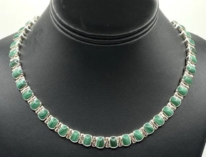 Collar Taxco México 950 Plata Verde Malaquita 17.5 pulgadas Largo - Imagen 1 de 11