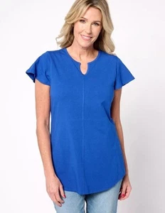 Denim & Co. Women's Top Petite PM Essentials Favorite Jersey Tunic Lapis Blue - Picture 1 of 3
