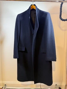 Vintage Baskin Men’s 42R Navy Cashmere Merino Blend Single-Breasted Overcoat - Picture 1 of 6