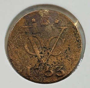 1753 Niederländische Niederlande Kolonial VOC Duit Utrecht Münze "New York Penny" Löwe - Bild 1 von 4