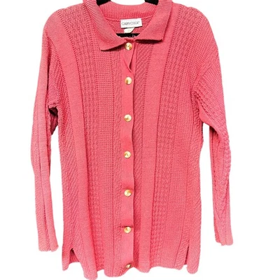 Mujer LG 1990s Vintage Rosa Malva Botón Cuello Suéter Cárdigan Foto 1 de 4