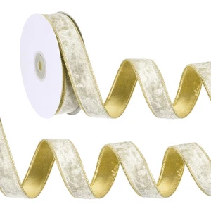 1 Inch x 10 Yards Velvet Wired Gold Crushed Ribbon for Bow Decor Light Champagne - Picture 1 of 7