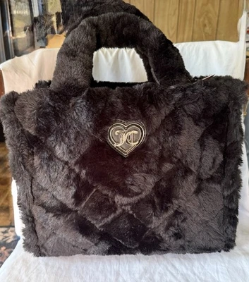Juicy Couture Women's Large Black Faux Fur Handbag Purse Let’s Get Cozy Tote NWT - Image 1 of 4