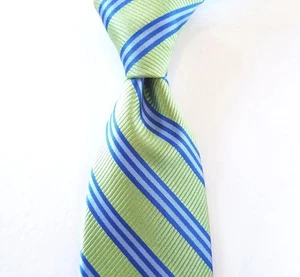 The Tie Bar Green, Blue & Gray Striped Print Men's 100% Silk Tie 3 1/2" x 62" - Picture 1 of 6