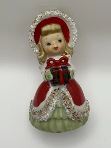 Vintage Lefton Christmas Angel Spaghetti Trim With Present Bell Figurine - Picture 1 of 17