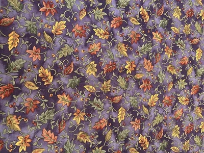 Harvest Melody Purple Fall Leaves Acorns Benartex Fabric BTY Quilting Sewing - Image 1 of 4