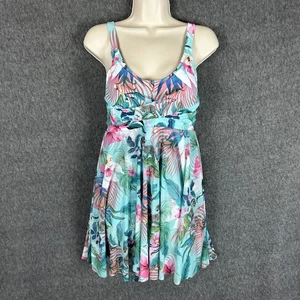 BloomChic One Piece.Swimsuit wSkirt Sz 10 Floral and Leopard Print Beach Vacay - Picture 1 of 15