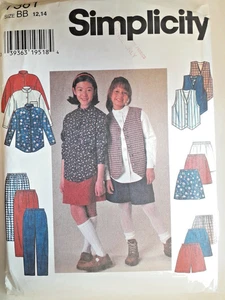 Simplicity 7361 Pants Vest Skirt Pants Shorts Sewing Pattern Girls 12 14 UC FF - Picture 1 of 5