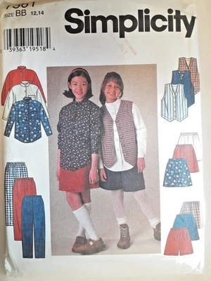 Simplicity 7361 Pants Vest Skirt Pants Shorts Sewing Pattern Girls 12 14 UC FF - Image 1 of 4