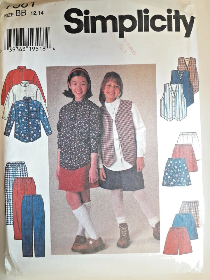 Simplicity 7361 Pants Vest Skirt Pants Shorts Sewing Pattern Girls 12 14 UC FF - Image 1 of 4