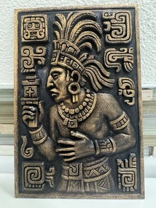 Vintage Style Aztec Mayan Warrior Face 6” X 9” Wall Plaque Relief Sculpture Home - Picture 1 of 6