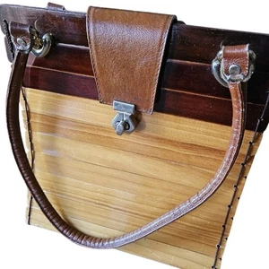 Wooden Handbag Bolsos de Madera ChimizA Colombia Leather Wood Slatted Boho Purse - Picture 1 of 8