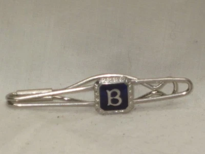 Clip de broche de barra de corbata vintage metal azul esmalte detallado letra B Foto 1 de 4