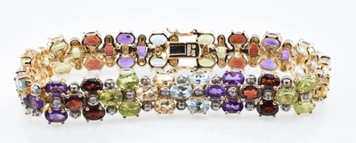 Brazalete de tenis con múltiples piedras preciosas en plata de ley (chapado en oro) 7,5" Foto 1 de 3