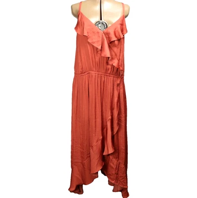 Jennifer Lopez Strappy Faux Wrap Maxi Dress Ruffle Lace-Up Back Brick 20W - Image 1 of 4