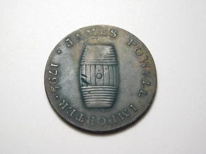 1795 Großbritannien James Powell Importeur Weinbrand 1/2 Half Penny Münze Conder Token - Bild 1 von 7