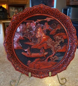 Riproduzione Piatto Decorativo MCM Cinese Intagliato Cinese - Bello! - Foto 1 di 5