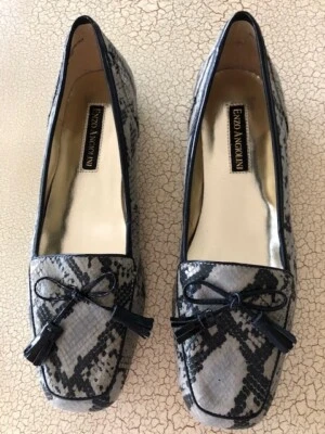 NUEVO Enzo Angioni Cuero Plano Gris/Negro Imitación Animal Estampado Puntera Cuadrada 9 1/2M Foto 1 de 4