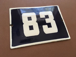 ANTIQUE VINTAGE ENAMEL SIGN HOUSE NUMBER 83 BLUE DOOR GATE STREET SIGN 1950's - Picture 1 of 5