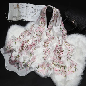 100% Pure Chinese Silk Women Large Long Scarf Shawl Flower 71"*26" - Picture 1 of 8